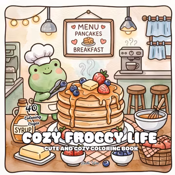 Cozy Froggy Life Coloring Book PDF PNG Cute Kawaii Frog Printable Pages Cozy Hygge Animal Book for Adults & Teens Digital Download Line Art