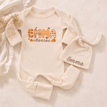 Personalized Name Fall Baby Bodysuit, Pumpkin Newborn Outfit, Autumn Baby Bodysuit, Coming Home Outfit