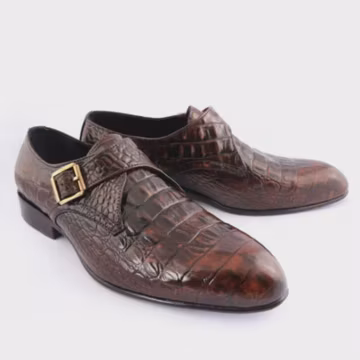 Handmade Croco-Embossed Leather Monk Strap Shoes – Men’s Formal Shoes for Office Events