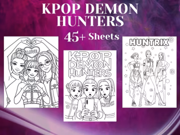 45+ Kpop Demon Hunters Coloring Book, Huntrix Anime Coloring Pages for Kids, Digital PDF Download, Birthday Party Activity, Kpop Fan Art