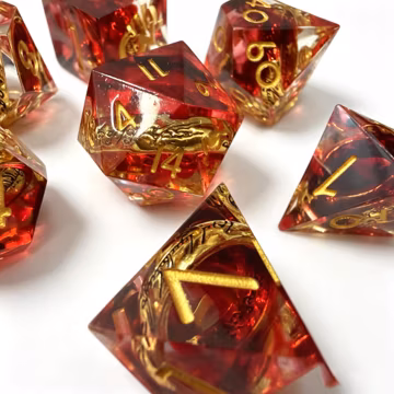Red Lord of the Rings Dice Set, Gift for D and D Players, RPG Dice Set, Dragon-Shaped D&D Dice, Handcrafted Polyhedral Dice, Gift for Gamers