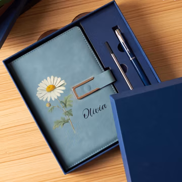 Personalized Journal with Pen Gift Set | Birth Month Flower Notebook | Custom Name Leather Journal | Birthday Gift for Her | Bridesmaid Gift