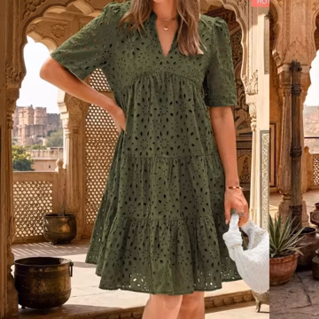 Eyelet Embroidered Tiered Mini Dress | Boho V-Neck Summer Babydoll Outfit