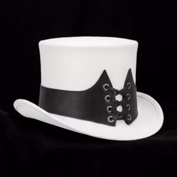 White Genuine Leather Top Hat with Black Lace Up Band, Gothic Steampunk Hat, Victorian Festival Costume Hat, Wide Curved Brim