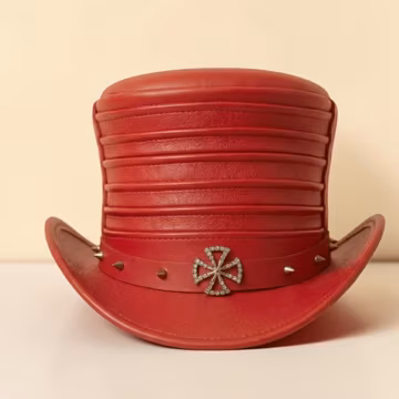 Red Genuine Leather Top Hat | Gothic Steampunk Hat | Studded Leather Hat | Victorian Festival Hat | Statement Costume Hat