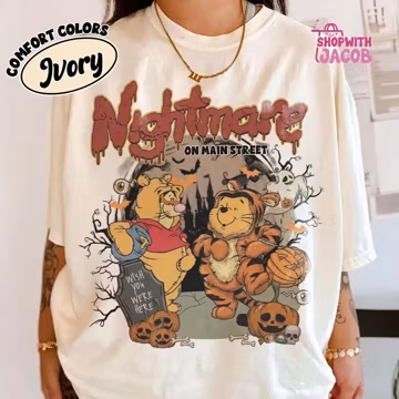 Nightmare On Main Street Pooh & Tigger Halloween T-Shirt, Winnie the Pooh Halloween Tee, Pumpkin Halloween Shirt, Halloween Family Trip Tee