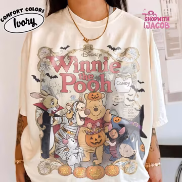 Retro Winnie The Pooh Halloween Shirt, Comfort Colors Spooky Season Tee, Pooh And Friends Shirt, Trick Or Treat, Family Trip Shirt
