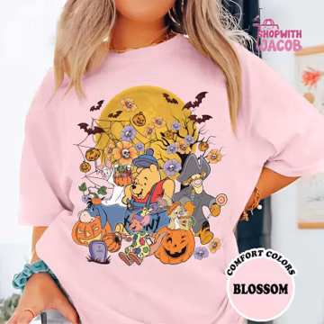 Retro Winnie The Pooh Halloween Shirt, Comfort Colors Spooky Season Tee, Pooh And Friends Shirt, Trick Or Treat, Family Trip Shirt