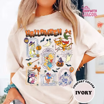 Retro Winnie The Pooh Halloween Shirt, Comfort Colors Pooh Halloween T-Shirt, Pooh Family Matching Tee, Pooh And Friends Halloween Shirt