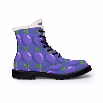 Purple Plum Pattern Boots | Fur Lined Leather Boots
