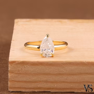 Pear Lab Grown Diamond Engagement Ring | 14k Solid Gold Solitaire Ring Gift for Her