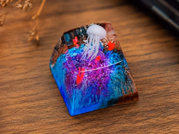 Artisan Jellyfish Resin Keycap For Mechanical Keyboard | Ocean Underwater Desk Accessory | Unique Handmade Gamer Gift