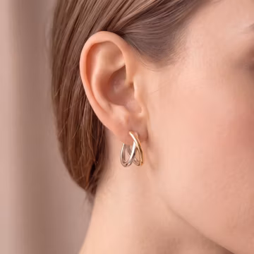 18K Gold Filled Two Tone Hoop Earrings, Minimalist Twisted Huggie Hoops, Modern Mixed Metal Jewelry, Elegant Everyday Gift