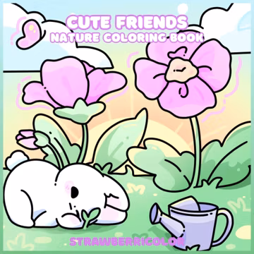 Cute Garden Friends Coloring Book | Hand-Drawn Kawaii Cartoon Animals | 7 Easy Pages for Kids and Adults | Digital Download