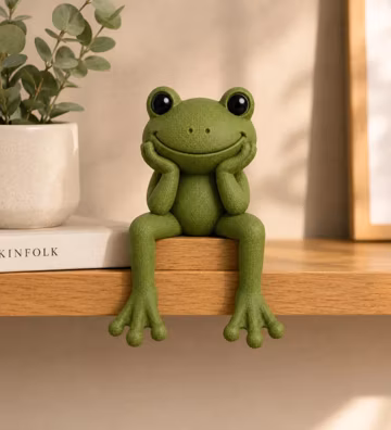 Frog Shelf Sitter, Cottagecore Desk Decor, Plant Companion, Frog Lover Accent