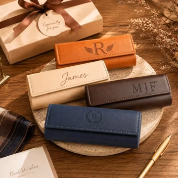 Personalized Leather Glasses Case, Custom Engraved Sunglasses Holder, Monogram Eyeglass Case,Leather Eyewear Sleeve,Gift for Dad Him Husband