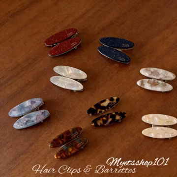 Pairs of Oval Acetate Hair Clips | French Gold Label Minimalist Hair Barrette | Glossy Textured Flat Hair Pin | Non-Slip Hair Clip for Women