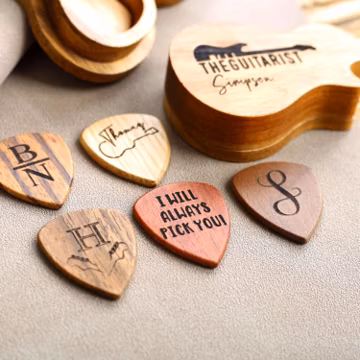 Custom Engraved Acacia Wood Guitar Pick Box: Musician Gift