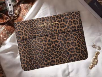 Personalized Vintage Brown Leopard Print Vegan Leather Laptop Case with Stand