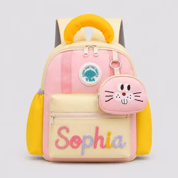 Personalized Kids Backpack Embroidered Name Colorblock Preschool Daycare Detachable Animal Coin Pouch for Toddlers