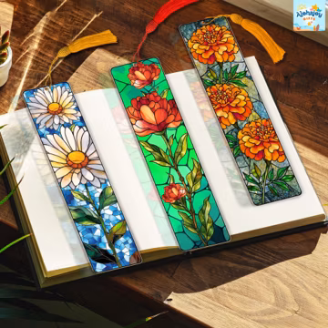 Personalized Birth Flower Bookmark Stained Glass for Mom, Custom Floral Name Bookmark, Mothers Day Gift