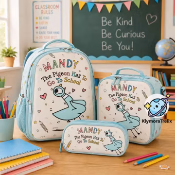 Personalized The Pigeon Backpack, Custom Name Storybook School Bag, Pigeon School Supply Set, Back to School Lunch Bag 39