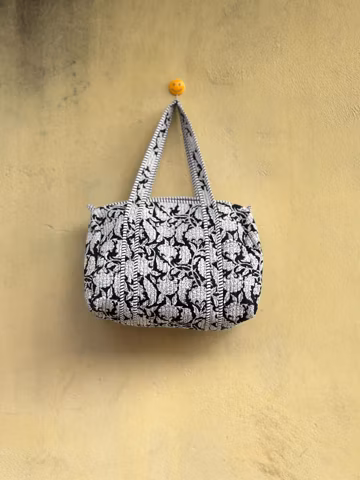 Floral Block Print Cotton Duffle Bag - Handmade Quilted Weekender