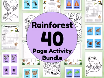 Rainforest Activity Bundle for Kids | Crossword Word Search Colouring Memory Game | Printable Pack