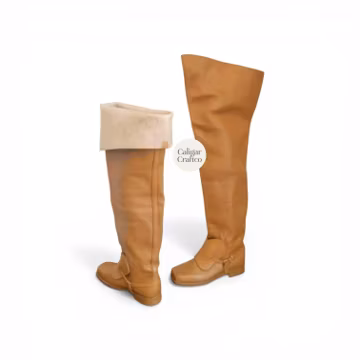 Thigh High Pirate Boots Tan Leather – Handmade Renaissance Over The Knee Musketeer Boots Cosplay LARP Footwear