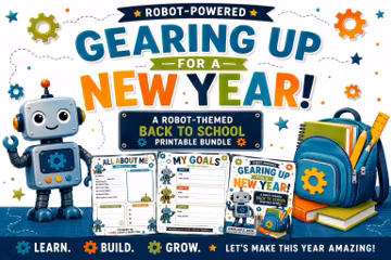 Robot Back to School Printable Bundle | First Day Worksheets, Classroom Activities (PDF Download)