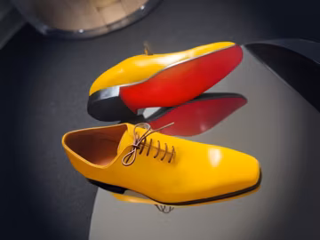 Handmade men yellow oxford dress, whole cut dress leather red sole shoes for men's