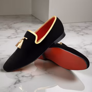 New Handmade Square Toe Black Suede Gold Tassel Loafer Slippers Flat Prom Wedding