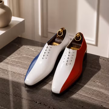 Handmade Leather White Shoes- Blue and White Dress Shoes For Men