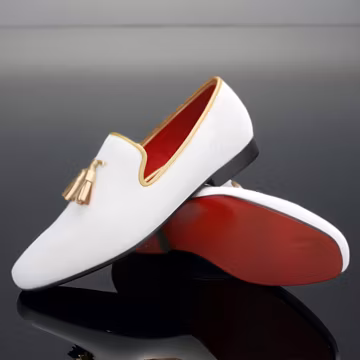 New Handmade white custom-made Velvet Slippers loafers with gold tassel Prom Wedding