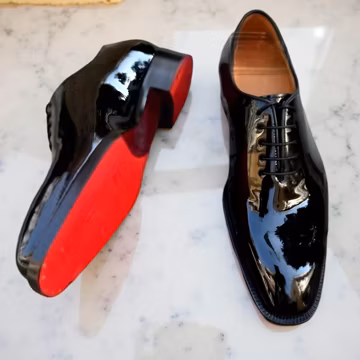 Handmade Black Oxfords are Italian Crafted from Glossy Patent Leather with Red Sole