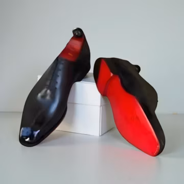Handmade black leather oxford formal dress Brogue red Sole shoes