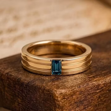 Men's London Blue Topaz Wedding Ring, Sterling Silver Signet Band Him