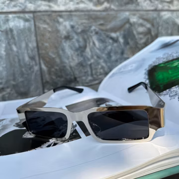 Gold Rectangle Sunglasses, Small Narrow Metallic Frame Sunnies Futuristic Steampunk Accessories