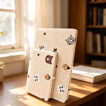 Embroidered Cat Fabric Notebook A5 A6 Handmade Journal Soft Cover Cute Cat Lover Gift Blank Grid Lined Writing Diary