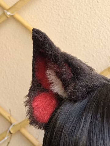 Handmade Red & Black Dog Ears Headband, Realistic Furry Canine Cosplay Ears, 10cm