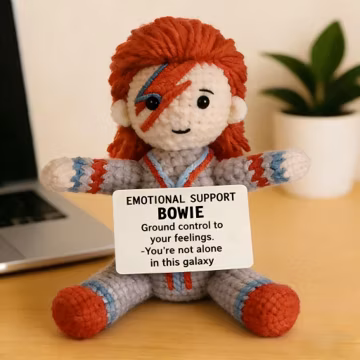 Handmade Crochet David Bowie Inspired Doll, Emotional Support Desk Buddy for Music Fans