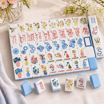 American Mahjong Set Floral Design, Vintage Style Mahjong Tiles, Blue White Mahjong Game, Handmade Inspired Mahjong Gift, Family Game Night