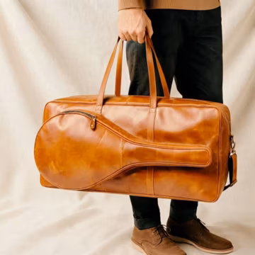 Handmade Tan Leather Tennis Racquet Duffle Bag, Full Grain Cowhide Sports Travel Weekender