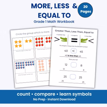 Greater Than, Less Than, Equal To Worksheets | Kindergarten Number Comparison (PDF Download)