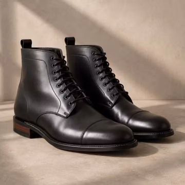 Handmade Black Cap Toe Lace-Up Derby Boots for Men | Genuine Cowhide Leather | Bespoke Tall Ankle Boot | Smart Formal Wedding Gift