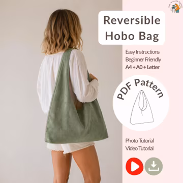Reversible Hobo Bag Sewing Pattern, Beginner Friendly Tote Bag PDF, Video Tutorial