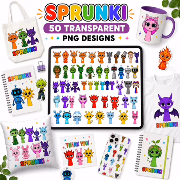 Sprunki PNG Bundle: 50 Transparent Gaming Clipart Designs (Digital Download)