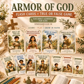 Armor of God Flash Cards for Kids Christian Bible Activity True or False Game Sunday School Homeschool Printable Digital Download