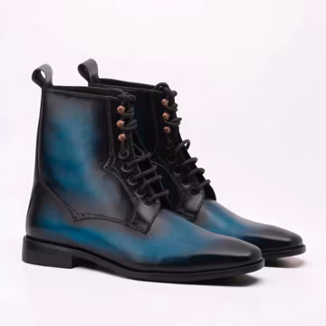 Handmade Men's Designer Leather Long Lace-Up Ankle Boots β Genuine Leather