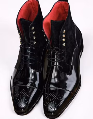 Handmade Men's Black Leather High Ankle Wingtip Boots – Genuine Leather